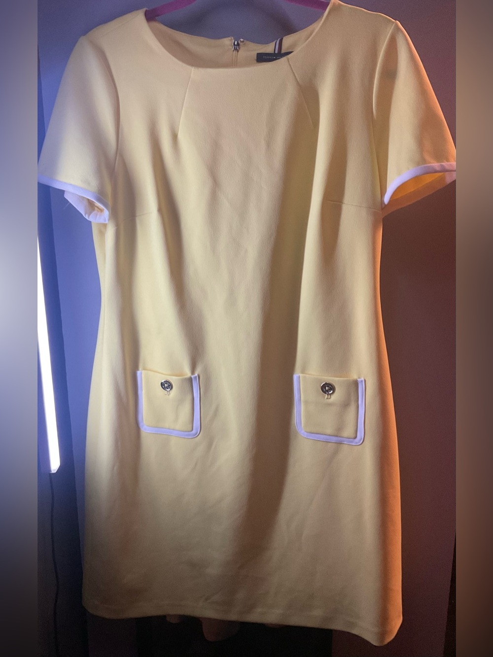 Yellow Shift Dress with White Trim